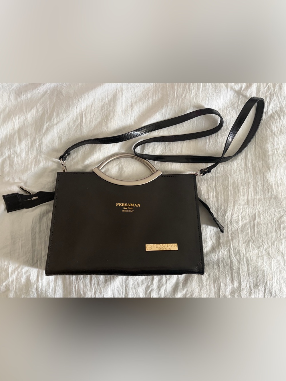 Persaman New York Italian Black Leather Structured Shoulder Purse Handbag